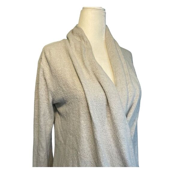 Mesh + Lace Draped Wrap Sweater Light Gray Soft Knit Top Long Sleeve V-Neck XS - Picture 2 of 7